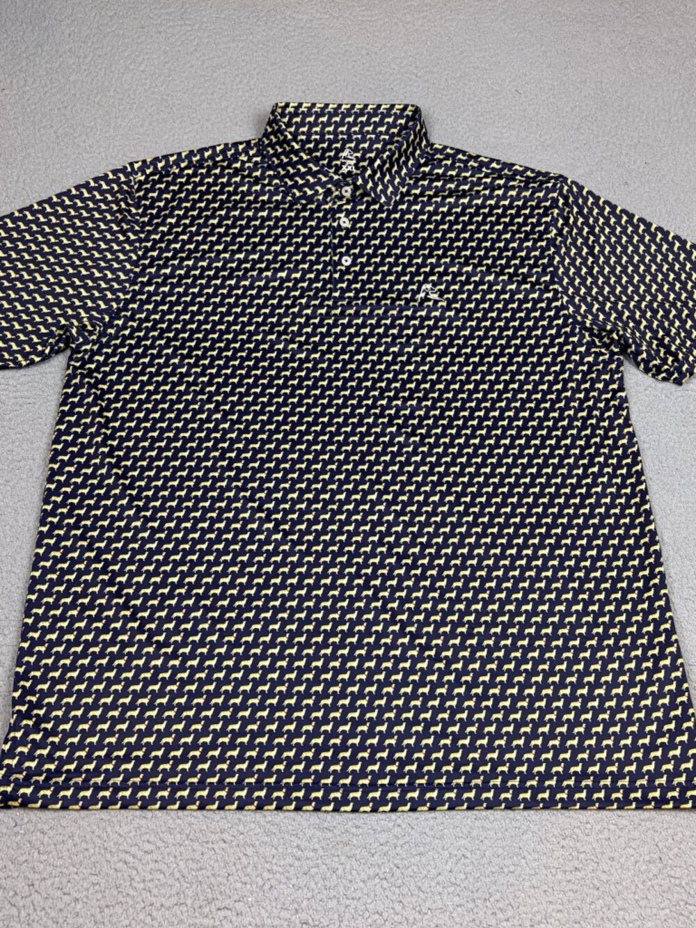 Rhoback Polo Mens Size 2XL Blue Stretch Performance Golf Dog Pattern NO LOGOS